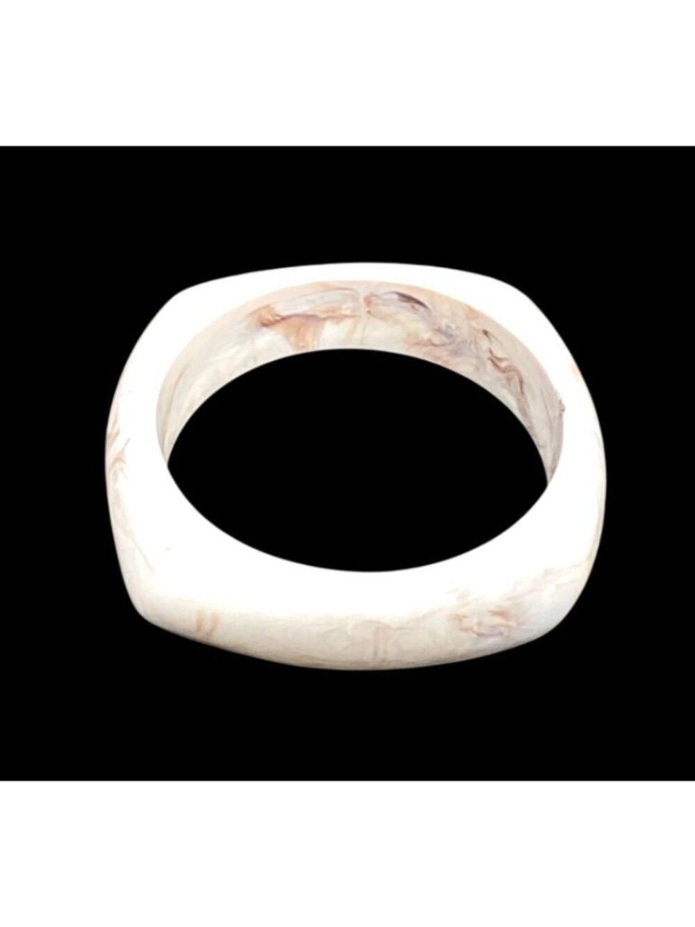 Chunky Squared Opaque Lucite Bamgle Bracelet Cream Colored with Brown Marbling - Picture 2 of 8